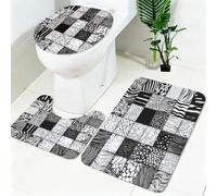 Juego de Alfombras de Baño 3 Piezas Textura de línea geométrica Antideslizante Absorbente Pintada Set de Alfombra de Baño con Contorno en U y Funda para Tapa de Inodoro