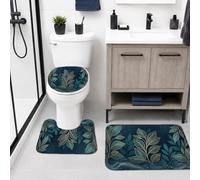 Juego de alfombras de baño de 3 piezas, inspiradas en la naturaleza, modernas, ramas, puntos, verano, verde oscuro, para dormitorio, baño, baño, decoración de suelo