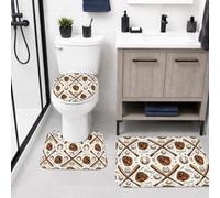 Juego de alfombras de baño de béisbol de 3 piezas, deportivas, informales, con diseño de pelota de murciélago, color blanco, para dormitorio, baño, baño, baño, baño, baño, baño, tocador, fregadero