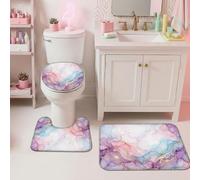 Juego de alfombras de baño de diseño fluido, 3 piezas, modernas, abstractas, dorados, remolinos de verano, melocotón, para dormitorio, baño, baño, decoración de suelo