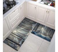 Juego De Alfombras De Cocina Abetos Cubiertos De Nieve Soleado 2 Piezas, Alfombras Y Tapetes De Cocina Paisaje Invernal Con Temática Forestals 50x80cm+50x150cm Alfombra De Piso Para Pasillo Entrada