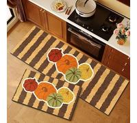 Juego De Alfombras De Cocina Antideslizantes Y Lavables De 45X150Cm Con Rayas Vintage Y Calabazas. Alfombras Largas Con Base De Goma, Estilo Halloween, Ideales Para Zonas De Fregadero, Pasillos Y En