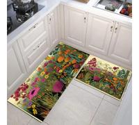 Juego De Alfombras De Cocina Flores Silvestres Malas Hierbas 2 Piezas, Alfombras Y Tapetes De Cocina Flores Pastorales Antiguas Antideslizantes 50x80cm+50x150cm Alfombra De Piso Para Pasillo Entrada