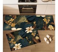 Juego De Alfombras De Cocina Monstera Deliciosa Frangipani 2 Piezas, Alfombras Y Tapetes De Cocina Plantas Retro Tropicales Antideslizantes 50x80cm+50x150cm Alfombra De Piso Para Pasillo Entrada