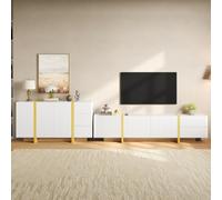Juego de aparador bajo para TV con ranura frontal para sala de estar, color blanco