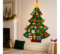 Juego de árbol de Navidad de fieltro con 51 adornos de Navidad desmontables | Guirnalda de luces LED, kit de manualidades de árbol de Navidad para colgar en la pared, puerta del hogar, ventanas