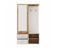 Juego de armario - 100x38x180 cm - con espejo, zapatero, banco con ganchos y barra extensible - blanco+natural