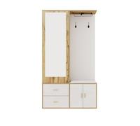 Juego de armario - 100x38x180 cm - con espejo, zapatero, banco con ganchos y barra extensible - blanco+natural