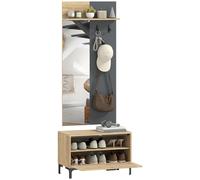 Juego de armario con espejo y ganchos, HOMCOM, 60 x 13,5 x 127,5 cm, madera natural