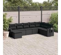 Juego de asientos de ratán PE de 8 piezas con cojines, sofá de jardín negro, diseño modular, almacenamiento para bolsa impermeable y mesa auxiliar plegable