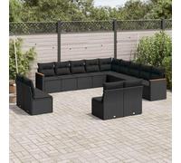 Juego de asientos modular de 13 piezas de poliratán negro con cojines, fundas extraíbles y lavables, para terraza, patio y jardín, acero pulverizado