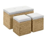 Juego de banco con 2 pufs de Jacinto de agua gris, almacenamiento integrado, cojines incluidos, envío montado, 110 kg por asiento