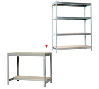 Juego de banco de trabajo BT0 151 con estantería Chipboard Ecoforte (Metal, 2 pzs.)