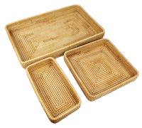 Juego de bandejas de ratán tejidas a mano para decoración