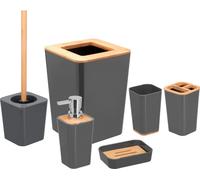 Juego de baño Bremermann CALVI de 6 piezas, escobilla de inodoro, dispensador de jabón, papelera para cosméticos, gris