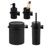 Juego de baño bremermann SAVONA de 4 piezas con dispensador de jabón, vaso, cubo de aseo de 5,5 litros y juego de escobilla de baño, fabricado en plástico .