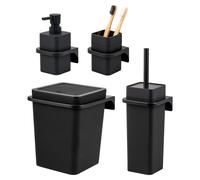 Juego de baño bremermann SAVONA de 4 piezas con dispensador de jabón, vaso, papelera de 6 litros y juego de escobilla de baño, fabricado en plástico .