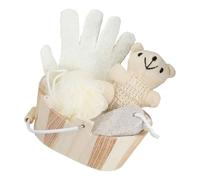 Juego de baño con cubo de almacenamiento de madera, diseño clásico antiguo, juego de baño para relajarse, accesorios de ducha y baño