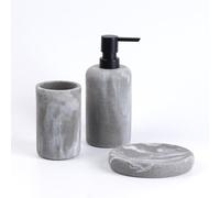 Juego de baño de 3 piezas, set de dispensador de jabón, jabonera y soporte para cepillo de dientes, resina nubes de piedra, juego de tres piezas