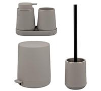 Juego de baño de 5 piezas eluno TESERO con dispensador de jabón, taza, lavabo, cubo de cosméticos de 4 litros y juego de escobilla de baño, fabricado en plástico marrón.