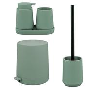 Juego de baño de 5 piezas eluno TESERO con dispensador de jabón, taza, lavabo, cubo de cosméticos de 4 litros y juego de escobilla de baño, fabricado en plástico verde.