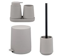 Juego de baño de 5 piezas eluno TESERO con dispensador de jabón, taza, lavabo, cubo de cosméticos y juego de escobilla de baño, fabricado en plástico color topo.