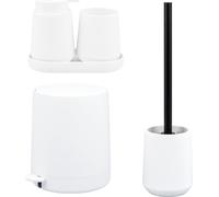 Juego de baño de 5 piezas eluno TESERO con dispensador de jabón, taza, lavabo, papelera y juego de escobilla de baño, fabricado en plástico blanco.