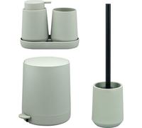 Juego de baño de 5 piezas eluno TESERO con dispensador de jabón, vaso, lavabo, cubo de cosméticos y juego de escobilla de baño, fabricado en plástico de color verde salvia.