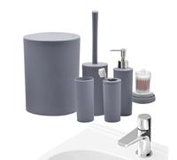 Juego de baño gris - Juego de accesorios de baño de 7 piezas, cepillo de inodoro, jabonera, dispensador de jabón de loción, productos de baño de encimera que ahorran espacio para baño, viajes