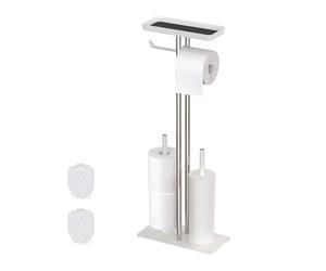 Juego de baño Relaxdays, Acero Inoxidable, con Estante y portarrollos, Independiente, 3 en 1, HBT: 77 x 30 x 15 cm