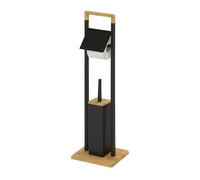 Juego de baño Relaxdays, bambú, Soporte de Papel higiénico, escobilla con Base, 76,5 x 28 x 18 cm, Negro