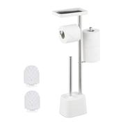 Juego de baño Relaxdays, HBT: 65,5 x 29 x 11 cm, Soporte de Papel higiénico, escobilla, portarrollos, Bandeja, Blanco