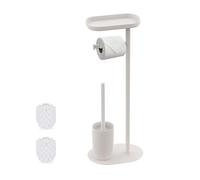 Juego de baño Relaxdays, HBT: 67 x 23 x 17 cm, Soporte Papel higiénico, escobilla, 2 Cabezales Repuesto, Blanco