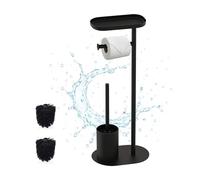 Juego de baño Relaxdays, HBT: 67 x 23 x 17 cm, Soporte Papel higiénico, escobilla, Estante, 2 repuestos, Negro