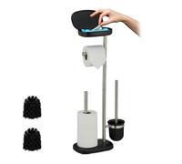 Juego de baño Relaxdays, HxAnxF: 69 x 31 x 16 cm, Soporte de Papel higiénico, escobilla, Bandeja, Negro