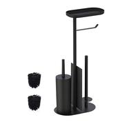 Juego de baño Relaxdays, HxWxD: 65 x 26 x 17 cm, Soporte de Papel higiénico, escobilla, Soporte para Rollos, Negro