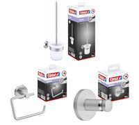 Juego de baño tesa Moon, portarrollos y Gancho Doble para Toallas, Cristal Satinado y Acero Inoxidable Cromado