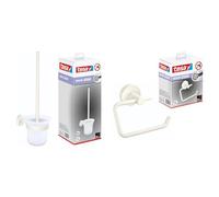 Juego de baño tesa Moon White, Juego con Soporte y escobilla para Inodoro, Blanco Mate, Cristal Satinado y portarrollos tesa Moon White