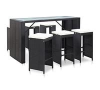 Juego de Bar de Rattan Sintético, 3 Piezas de Cristal Templado, Estructura de Acero, para Exterior, Jardín y Terraza Modelo DYEEG-FN-49560ES