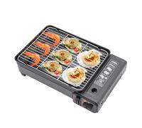 Juego de barbacoa de gas 2 en 1 con parrilla y bandeja para hornear, parrilla de mesa portátil de gas, parrilla de gas compacta, pequeña para balcón y exterior, ideal como barbacoa de gas para camping