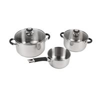 Juego de bateria de cocina 5 piezas inducción, 2 cacerolas Ø20 y Ø24cm, 2 tapas y 1 cazo Ø16cm en acero inoxidable San Ignacio