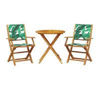 vidaXL Juego de bistro de 3 piezas tela madera maciza estampado hojas
