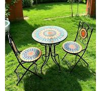 Juego de bistró de patio de 3 piezas con mesa redonda y 2 sillas plegables, muebles de exterior resistentes a la intemperie para jardín, patio, porche, balcón