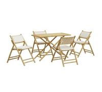 vidaXL Juego de bistró plegable con cojines 5 pzas bambú blanco crema