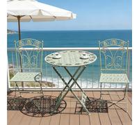 Juego de bistró plegable de 3 piezas, mesa auxiliar de metal vintage y 2 sillas, estructura en forma de X, asiento retro para patio, jardín, sala de estar