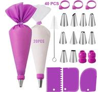 Juego de bolsas y puntas de silicona para tuberías, Kit de decoración DIY para pasteles con boquilla de acero inoxidable, herramienta para hornear repostería de silicona reutilizable F07-18P
