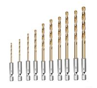 Juego de brocas de vástago hexagonal, 10 brocas helicoidales HSS con revestimiento de titanio, abridores de agujeros totalmente molidos para metal, madera y plástico