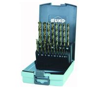 Juego de brocas helicoidales Ruko, estándar DIN338, tipo N, diámetro de 1 a 10 mm x 0,5 mm, acero rápido HSS-G Co5, 19 piezas, en estuche de plástico - 215214RO
