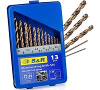 Juego de brocas helicoidales Unyqoos® Kobalt-HSS de 13 piezas, de 1,5 a 6,5 mm | Acero rápido HSS-G (5% de cobalto), según la norma DIN 1412, afilado a 135°, precisión H8, en estuche de metal