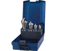 Juego de brocas para metales Querlochsenker de 2-5/5-10/10-15/15-20 mm, acero rápido con cobalto (HSS-Co), 4 piezas, en estuche de plástico